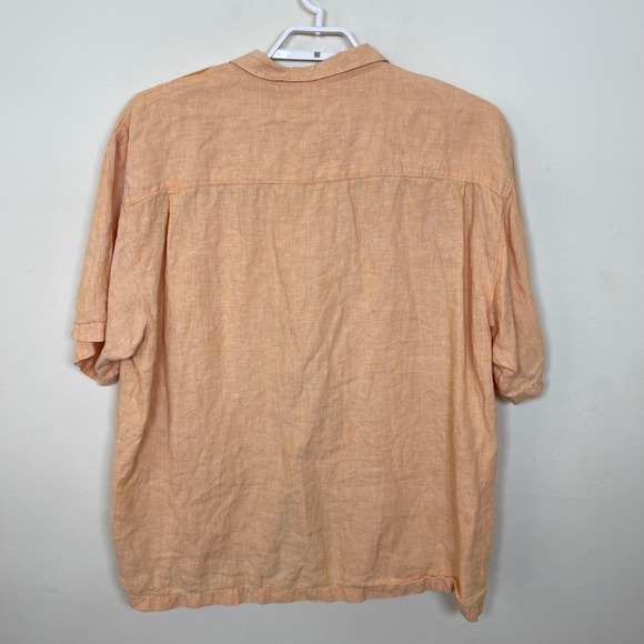 Tommy Bahama Mens XXL Orange 100% Linen Embroidered Golf Palm Camp Shirt Aloha - Picture 5 of 9